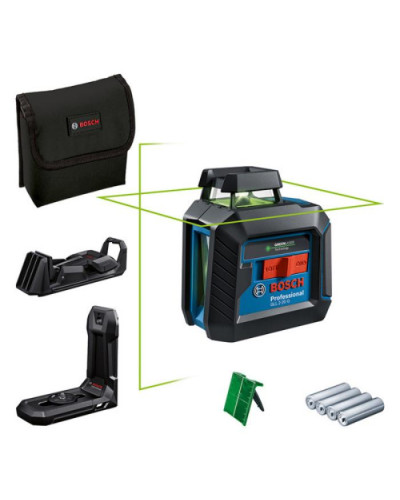 Лазерний нівелір Bosch GLL 2-20 G Professional з тримачем, стельовим кріпленням та 4 батарейками 