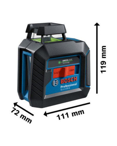Лазерний нівелір Bosch GLL 2-20 G Professional з тримачем, стельовим кріпленням та 4 батарейками 
