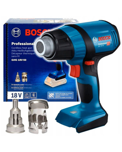 Акумуляторний технічний фен Bosch GHG 18B-50 Professional, без акумулятора та з/в, з 2 насадками