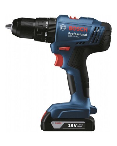 Акумуляторний ударний дриль-шурупокрут Bosch GSB 183-Li Professional, 1 акб GAL 18V-20 2 Ah та з/п GAL 18V-20, у кейсі Carry Case