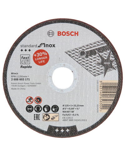 Відрізний круг по нержавіючій сталі Bosch Standard for Inox Rapido WA 60 T BF 125х1х22.23 мм