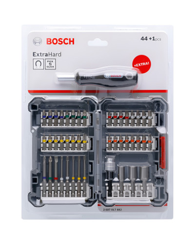 Набір біт Bosch Extra Hard з тримачами та викруткою, 45 шт