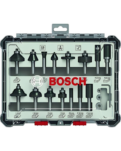 Набор комбинированных фрез Bosch 8 мм, 15 шт