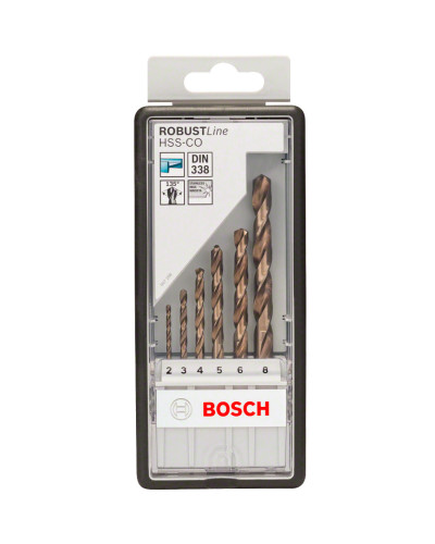 Набір свердел по металу Bosch Robust Line HSS-Co 2-8 мм, 6 шт