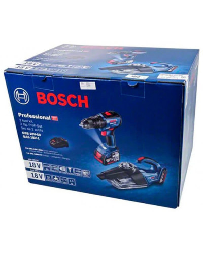Набір інструментів Bosch, ударний дриль-шурупокрут GSB 18V-50 в L-BOXX 102, пилосос GAS 18V-1, 2 акб GBA 18V 5 Ah і з/в GAL 1880 CV