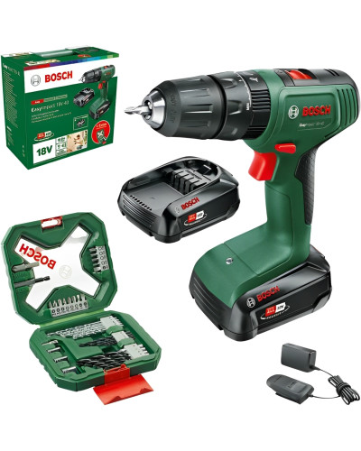 Ударний акумуляторний дриль-шуруповерт Bosch ЕаsyImpact 18V-40 з набором аксесуарів X-line 34 шт, 2 акб 2.0 Ah, з/п AL 18 V-20