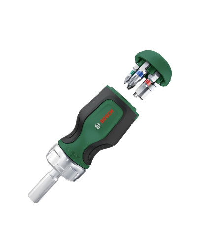Коротка викрутка Bosch з храповиком та 6-ма бітами
