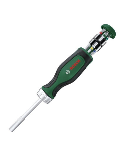 Викрутка Bosch з тріскачкою та 12-ма бітами