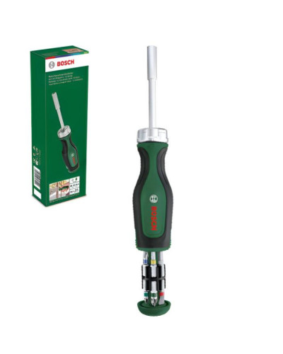 Викрутка Bosch з тріскачкою та 12-ма бітами