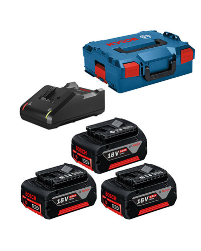 Три акумулятори Bosch GBA 18V 5.0 Ah, зарядний пристрій GAL 18-40 CV, у кейсі L-Boxx