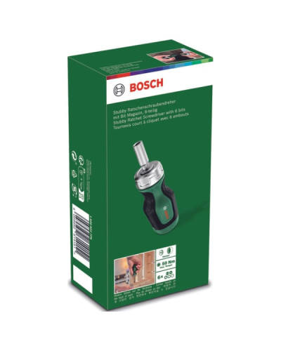 Коротка викрутка Bosch з храповиком і 6-ма бітами