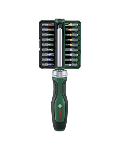 Викрутка Bosch з храповиком і 18-ма бітами