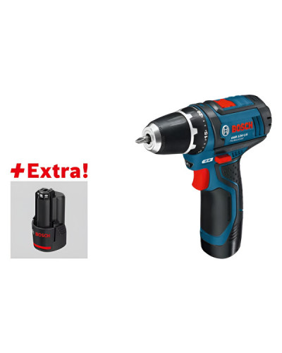 Аккумуляторная дрель-шуруповерт Bosch GSR 12V-15 Professional, 2 акб GBA 12V 2.0Ah, з/у GAL 12V-20 и набор инструментов в кейсе