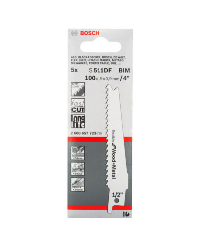 Пиляльне полотно Bosch S 511 DF Flexible for Wood and Metal 100х19х0.9 мм, 6 TPI, 5 шт
