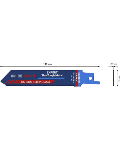 Пиляльне полотно Bosch Expert Thin Tough Metal S522EHM, 18 TPI, 115 мм, 1 шт