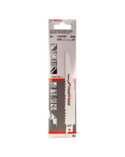 Пиляльне полотно Bosch PRO Multi Material Demolition S610VF, 1.6x22x150 мм, 5 шт