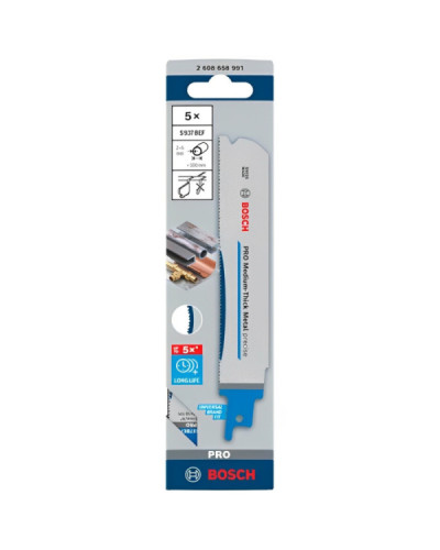 Пиляльне полотно Bosch PRO Medium-Thick Metal precise S 937 BEF, 1.1x25x150 мм, 5 шт