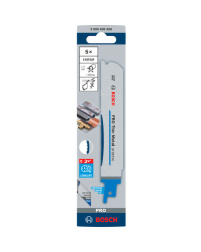 Пиляльне полотно Bosch PRO Thin Metal precise S937EAF 1.1x25x150 мм, 5 шт