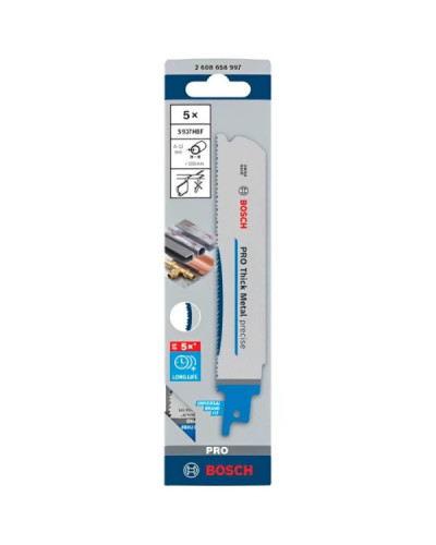 Пиляльне полотно Bosch PRO Thick Metal precise S 937 HBF, 1.1х25x150 мм, 5 шт
