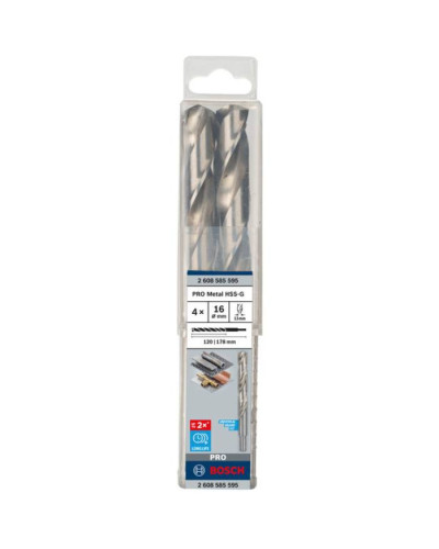 Свердла по металу Bosch HSS-G, DIN 338, 16х120 мм, 4 шт