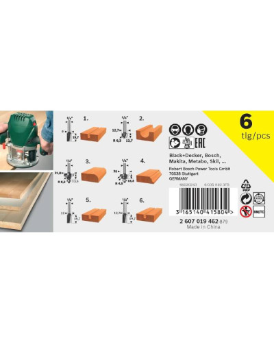 Набор комбинированных фрез Bosch Expert for Wood 6 мм, 6 шт