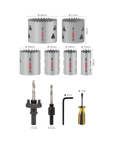 Набор коронок  Bosch PRO Multi Material 22-64 мм, 12 шт