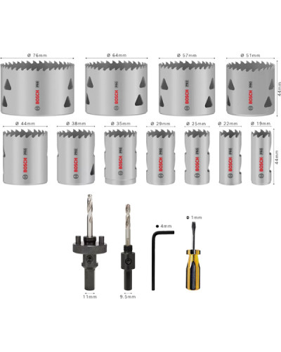 Набор коронок  Bosch PRO Multi Material 19-76 мм, 17 шт