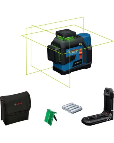 Лінійний лазерний нівелір Bosch GLL 12V-100-33 CG Professional з адаптером батарейок AA1, чохлом, мішенню і тримачем LB 10