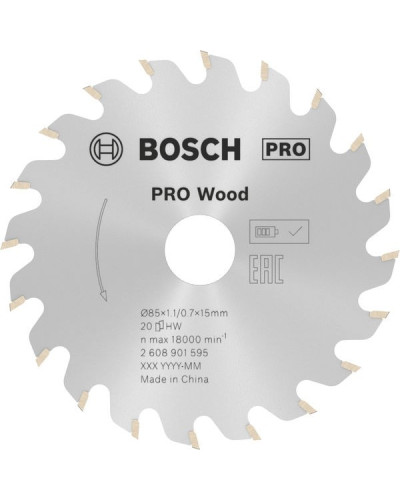 Пиляльний диск Bosch PRO Wood 85x1.1/0.7x15 мм T20