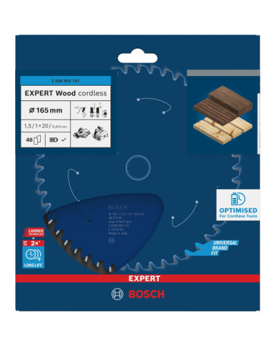 Пиляльний диск Bosch Expert Wood cordless 165x1.5/1x20 мм, Т48