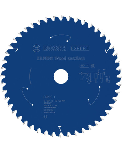 Пиляльний диск Bosch Expert Wood cordless 165x1.5/1x20 мм, Т48