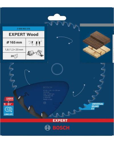Пильный диск Bosch Expert Wood 165x1.8/1.3x20 мм, Т20