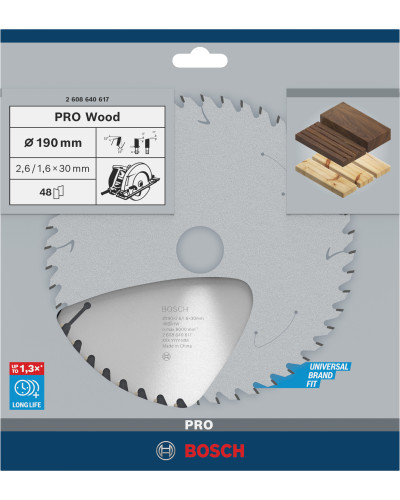 Пиляльний диск Bosch PRO Wood 190x2.6/1.6x30 мм T48