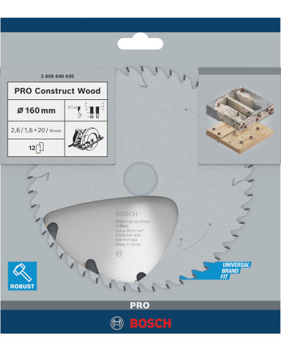 Пиляльний диск Bosch PRO Construct Wood 160x2.6/1.6x20 мм Т12