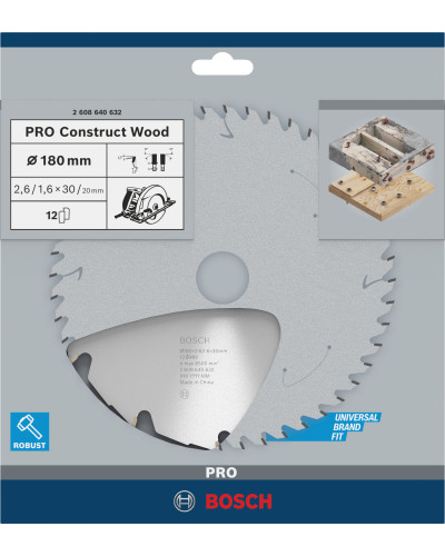 Пиляльний диск Bosch PRO Construct Wood 180x2.6/1.6x30 мм Т12