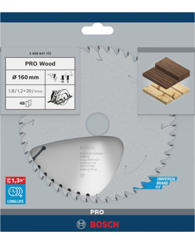Пиляльний диск Bosch PRO Wood 160x1.8/1.2x20/16 мм T48