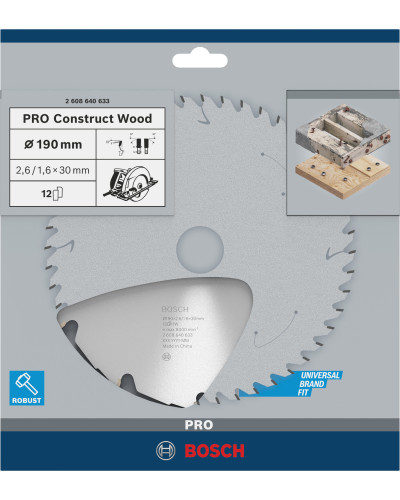 Пиляльний диск Bosch PRO Construct Wood 190x2.6/1.6x30 мм Т12