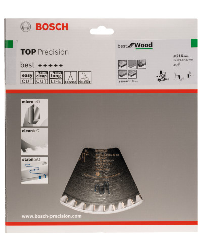 Пиляльний диск Bosch Top Precision Best for Wood 216х2.3/1.8х30 мм Т48