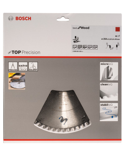 Пиляльний диск Bosch Top Precision Best for Wood 254х2.3/1.8х30 мм Т60