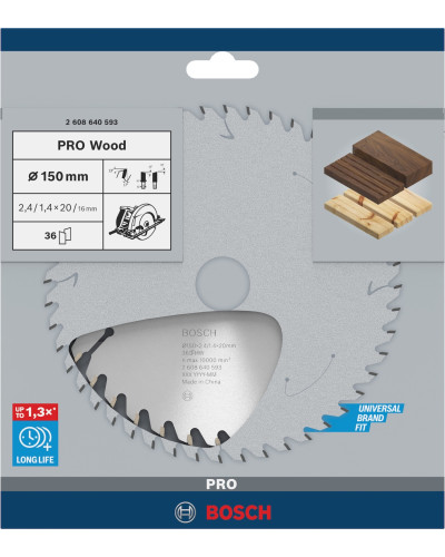 Пиляльний диск Bosch Pro Wood 150x2.4/1.4x20 мм, 36 АТB
