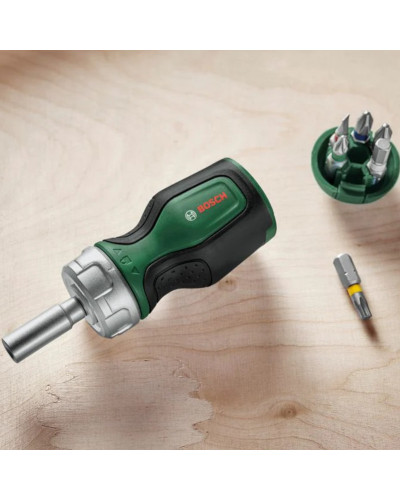 Коротка викрутка Bosch з храповиком і 6-ма бітами