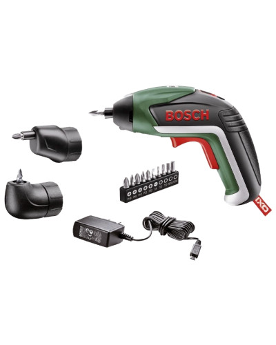 Акумуляторна викрутка Bosch IXO, футляр, кутова та ексцентрикова насадки, з/п