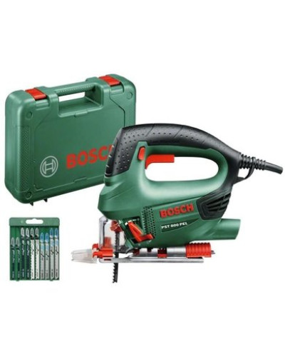 Лобзик Bosch PST 800 PEL Compact з набором 10 пиляльних полотен, у кейсі