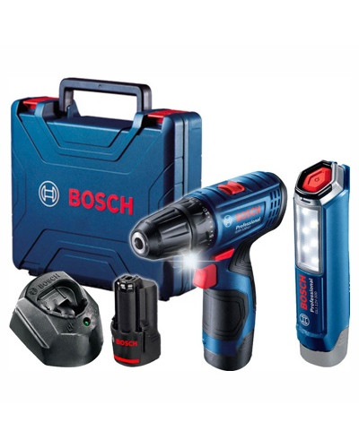 Аккумуляторный шуруповерт Bosch GSR 120 LI + Фонарь GLI 12V-300 Professional, 2 акб GBA 12V 2.0Ah, з/у GAL 1115 CV