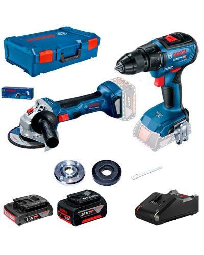 Акумуляторна болгарка Bosch GWS 180-LI, дриль-шуруповерт GSR 18V-50, з акумуляторами GBA 18V 2Ah, GBA 18V 5Ah, з/в GAL 18V-40 в XL-Boxx