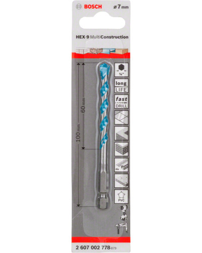 Свердло універсальне Bosch HEX-9 Multi Construction 7х50х100 мм 2607002778