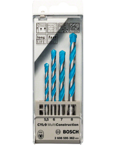 Набір універсальних свердлів Bosch CYL-9 Multi Construction 5,5, 6, 7, 8 мм 2608595362