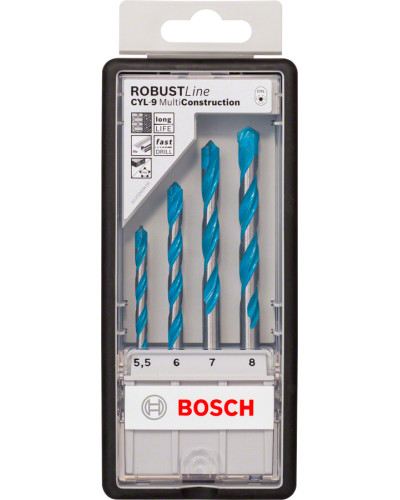 Набір універсальних свердлів Bosch CYL-9 Multi Construction Robust Line 5.5, 6, 7, 8 мм 2607010522