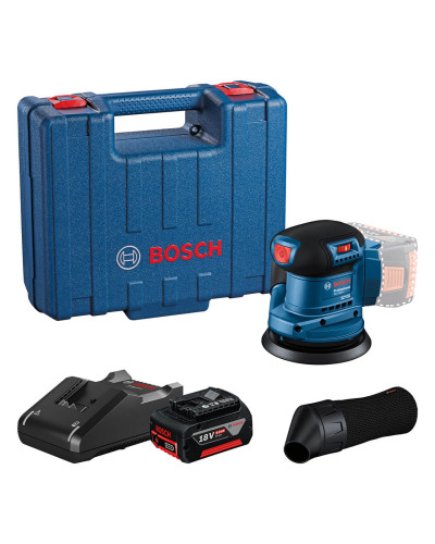 Ексцентрикова шліфувальна машина акумуляторна Bosch Professional GEX 185-LI, з акб GBA 18V 4.0Ah та з/п GAL 18V-40, у кейсі