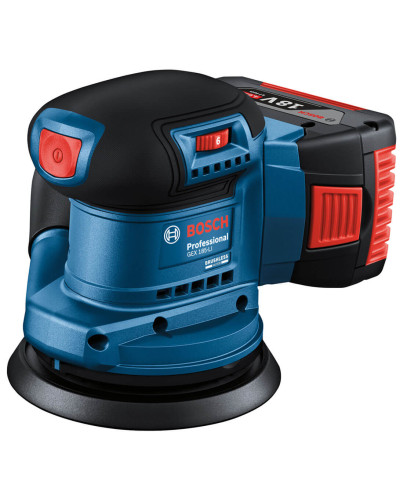 Ексцентрикова шліфувальна машина акумуляторна Bosch Professional GEX 185-LI, з акб GBA 18V 4.0Ah та з/п GAL 18V-40, у кейсі